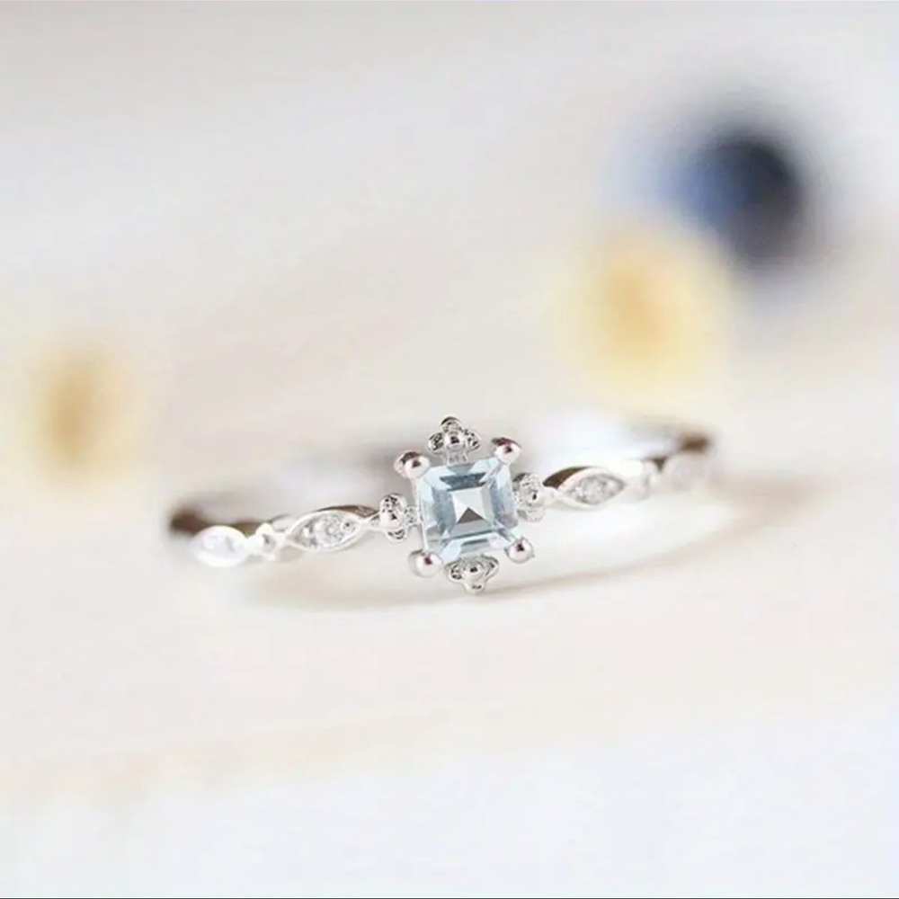 NEW Aquamarine Dainty minimalistic Ring 925 Sterling Silver sz 6 - Picture 4 of 5